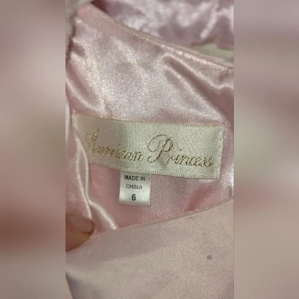 American Princess 6 Pink Slvless Girl's Floral Lace Tulle Elegant Pink  Dress
